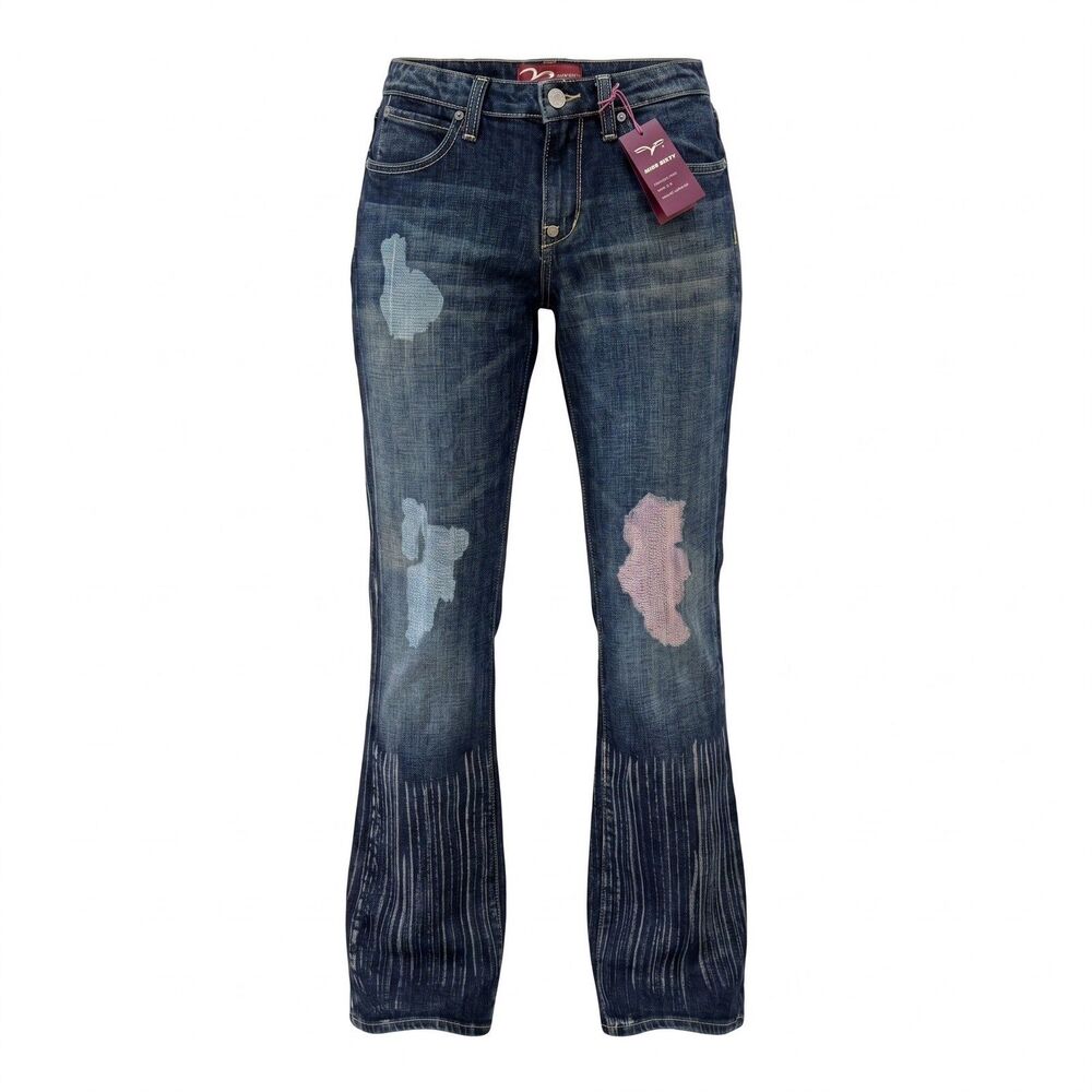 NWT Miss Vigoss Distressed Patchwork Flare Bootcut Jeans Y2K Sz 9/10 Dark Blue